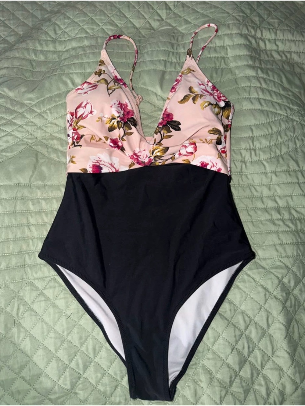 Cupshe Small Floral Pink & Black One-Piece Swimsuit